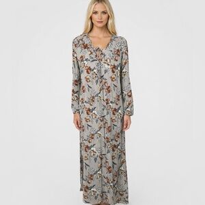 NATURAL LIFE Taupe Floral Maxi Dress with Brown & Cream Blooms